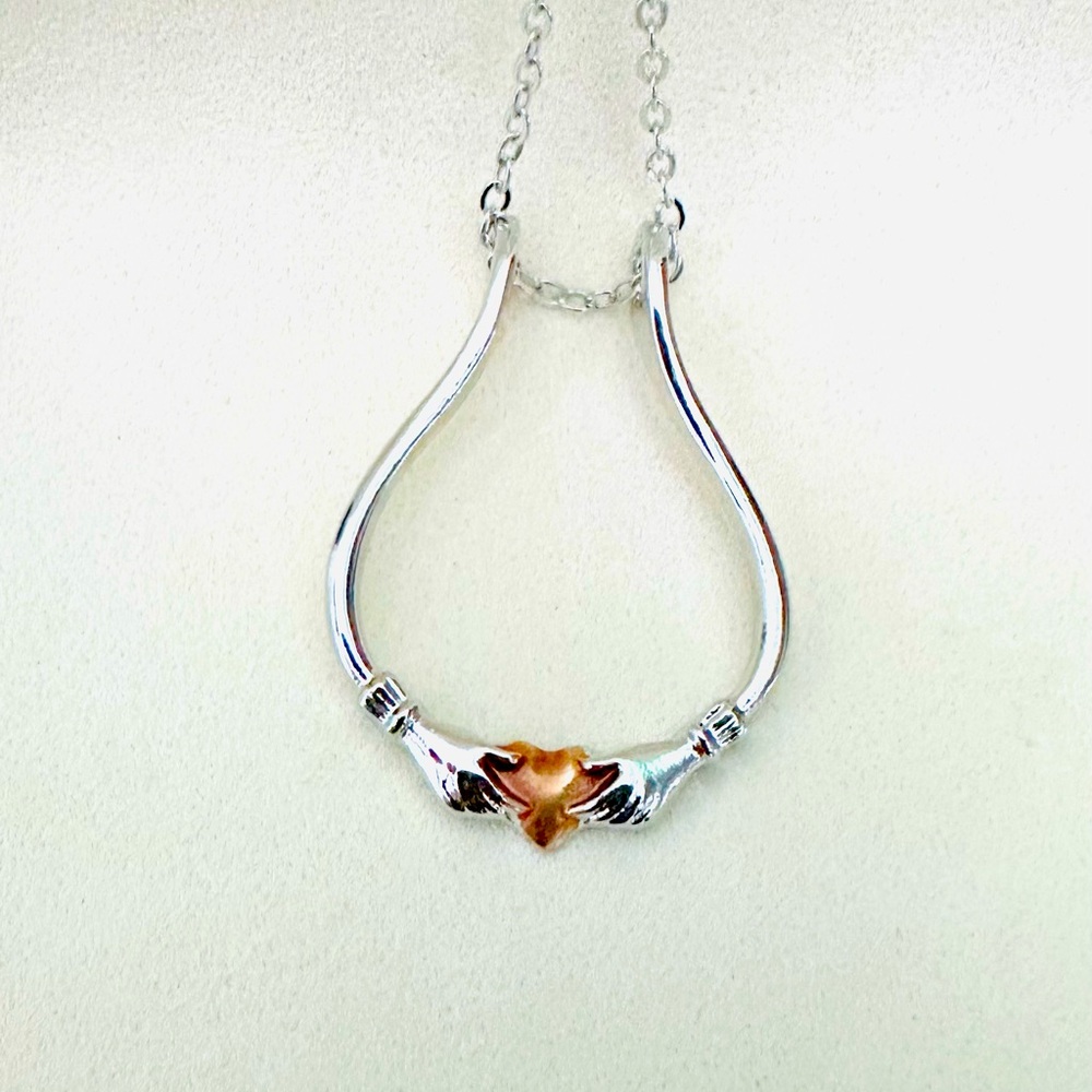 Claddagh Design Ring Keeper Necklace with Rose Gold Accent - Silver - Picture 2 of 4